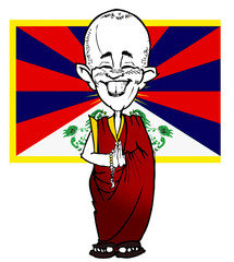 Caricature of Tibetan Monk with Tibetan Flag