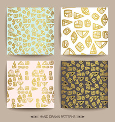 Set of Creative Patterns with Hand Drawn Textures. Geometric print. ethnic hipster backdrop. Patterns for Placards, Posters, Flyers and Banner Designs.