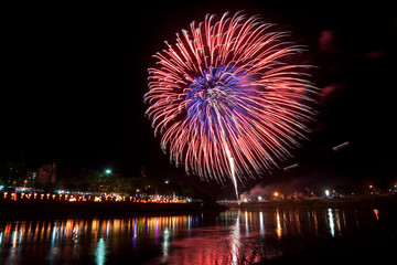 Beautiful and fantastic firework display for celebration on the river.