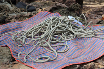 closeup of rock climbing gears outdoor