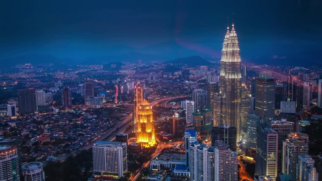 Time lapse of Kuala Lumpur, a metropolitan city in Asia, famous for the Petrona Towers
