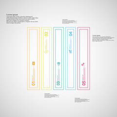 Square shape infographic created from five color parts with double outline