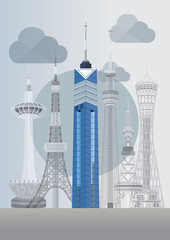 Japan Famous Tower Series Vector - Fukuoka Tower