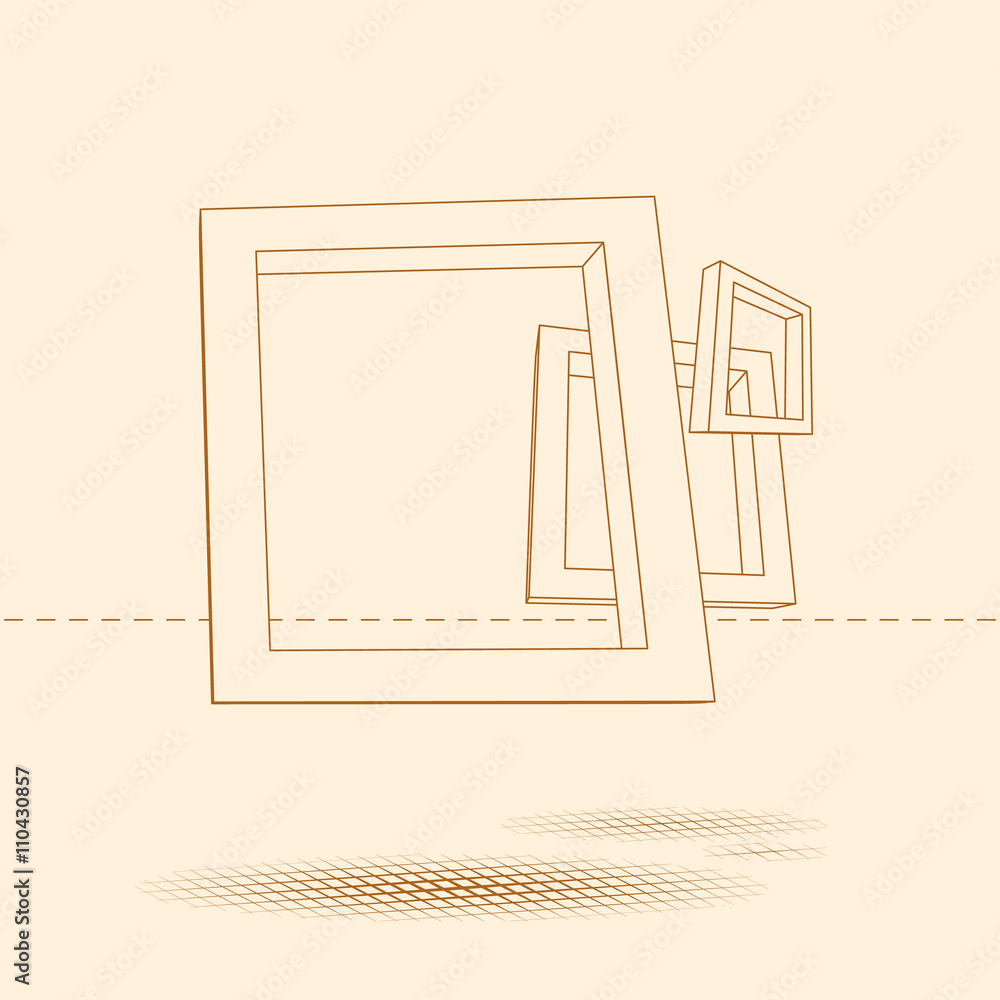Aufkleber Three rectangular 3D frames blueprint