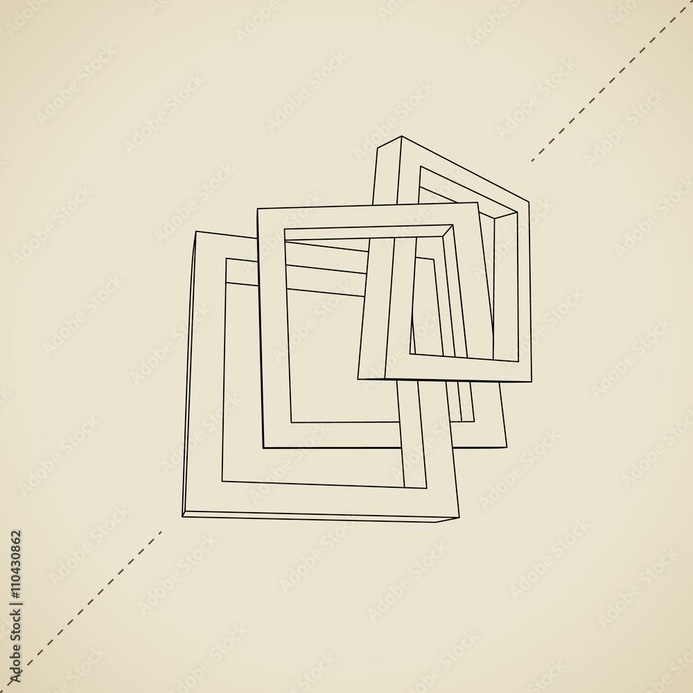Poster Three rectangular 3D frames blueprint