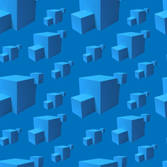Abstract seamless pattern with overlapping blue cubes