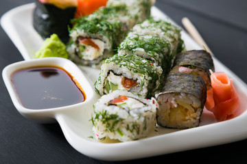 Set of sushi and rolls