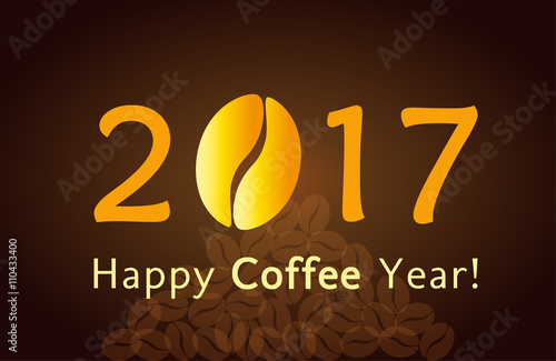 Happy 2017 New Year Logo Christmas Card With Coffee Bean For Cafes And Companies Happy 2017 New Year Logo Christmas Card With Coffee Bean For Cafes And Companies