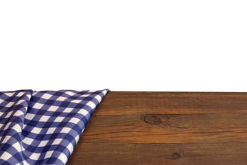 Blue Checkered Tablecloth On The Rough Rustic Wooden Table Isola