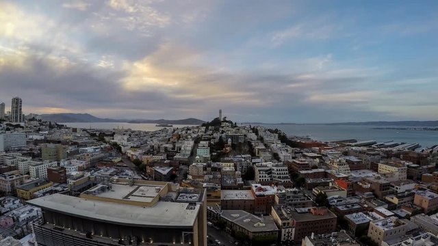 San Francisco, California, USA - April 24, 2016:  San Francisco cityscape dusk time lapse.