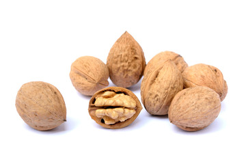 Walnuts in shell isolated on white background
