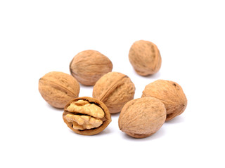 Walnuts in shell isolated on white background