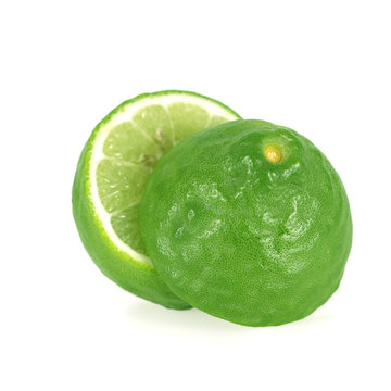 Kaffir lime (Bergamot) sliced isolated on white background