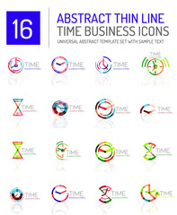 Geometric clock and time icon set