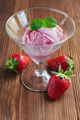 Pink strawberry ice cream scoop