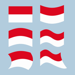 Indonesian flag. Set of flags of Indonesian republic in various