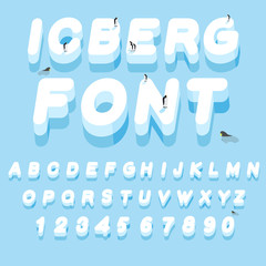 Iceberg font. 3D letters of ice. Ice alphabet letter. ABC of sno