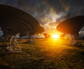 Satellite dish view at sunset