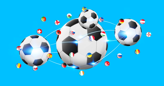 Football connected to each other with european flags