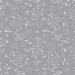Seamless vector pattern. Cute blue background with hand drawn chickens and flowers. Series of Cartoon, Doodle, Sketch and Scribble Seamless Vector Patterns.