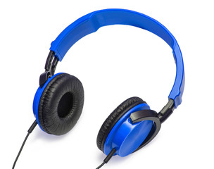 Blue headphones isolated on white background 