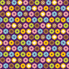 Fototapeta na wymiar Pixel art style donuts colorful seamless vector pattern