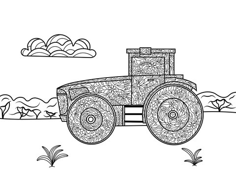 Tractor Coloring Book For Adults Vector