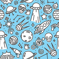 Life in space seamless vector pattern blue