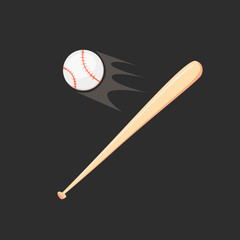 Baseball and bat isolated on black background