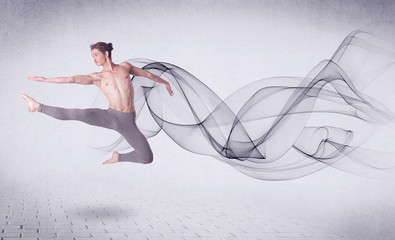 Plakat Modern ballet dancer performing with abstract swirl