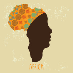 Map of Africa as a profile of African women in turban. Vector Illustration - 110440284