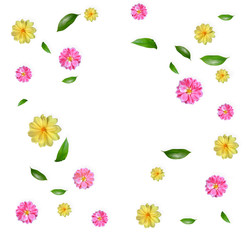 Frame Made from Summer Pink Flowers and Green Leaves Isolated on