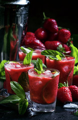 Traditional Brazilian alcoholic cocktail, strawberry caipirinha