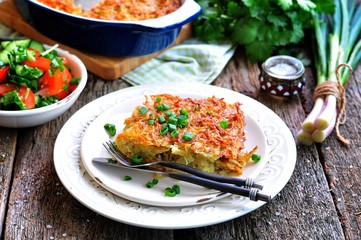 Potato-Kugel Casserole. Jewish cuisine. 
