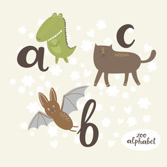 Cute zoo alphabet in vector. G, h, i letters. Funny animals. Giraffe, horse, and iguana. - 110441869