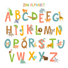 Zoo alphabet with different animals. Vector illustration. - 110442077