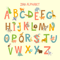Zoo alphabet with different animals. Vector illustration - 110442090