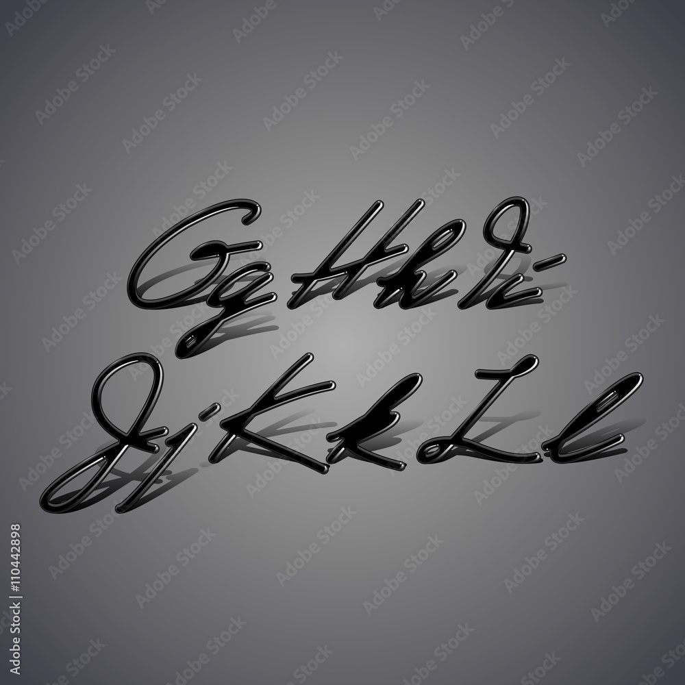 Poster vector font made from latex. glossy vintage alphabet with shadow from g to l