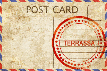 Terrassa, vintage postcard with a rough rubber stamp