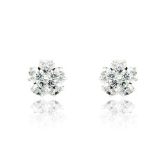Pair of diamond earrings isolated on white