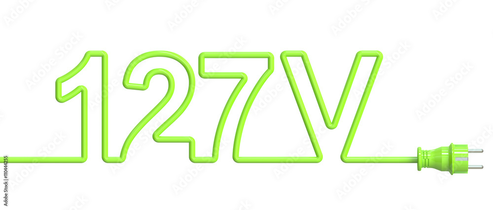 Poster 127 volt concept from green wire and plug. 3d rendering