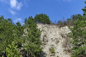 Fototapeta na wymiar Mountainside of Lozen mountain with talus and forest at the top, Pancharevo, Bulgaria 