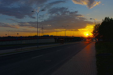 Overpass in the city. Evening , sunset