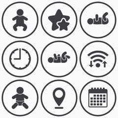 Newborn icons. Baby infants symbols.