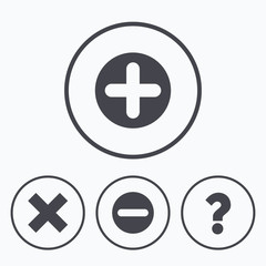 Obraz premium Plus and minus icons. Question FAQ symbol.
