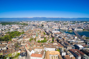 Fototapeta na wymiar Aerial view of Geneva city old town in Switzerland