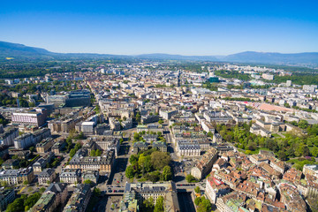 Aerial view of  Geneva city old town in Switzerland