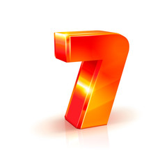 shiny Orange Red volumetric 3d number 7 isolated on white background.