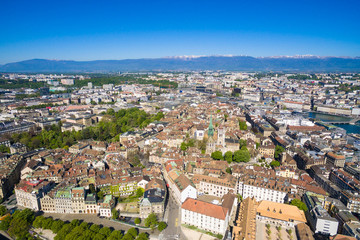 Aerial view of  Geneva city old town in Switzerland