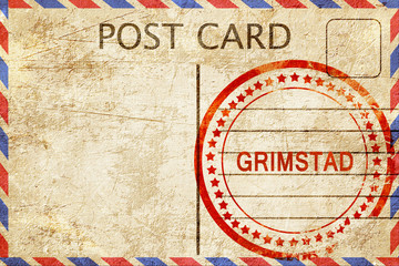 Fototapeta premium Grimstad, vintage postcard with a rough rubber stamp